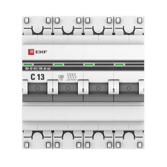 Фото №4 Выключатель автоматический четырехполюсный 13А С ВА47-63 4.5кА PROxima (mcb4763-4-13C-pro)