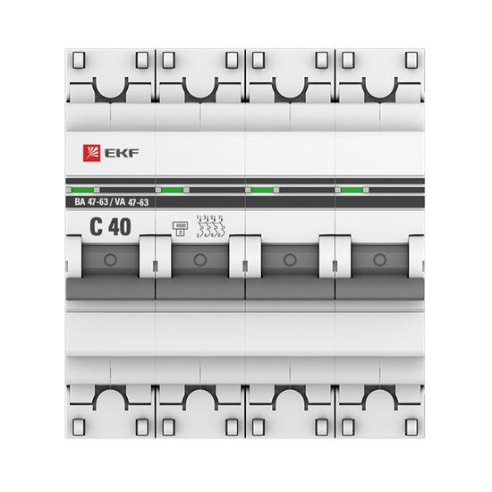 Фото №3 Выключатель автоматический четырехполюсный 40А С ВА47-63 4.5кА PROxima (mcb4763-4-40C-pro)