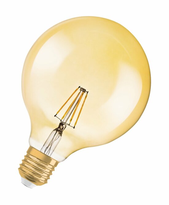 Фото №2 Лампа светодиодная LED 7W Е27 Vintage 1906 CL GLOBE125,филамент,GOLD(замена 55Вт),теплый, золотистая Osram (4058075809406)
