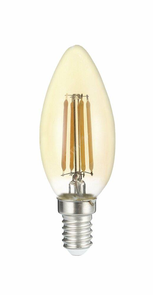 Фото №2 Лампа сетодиодная декоративная LED 6w E14 3000K свеча золотая филамент 230/50 Jazzway (5020634)