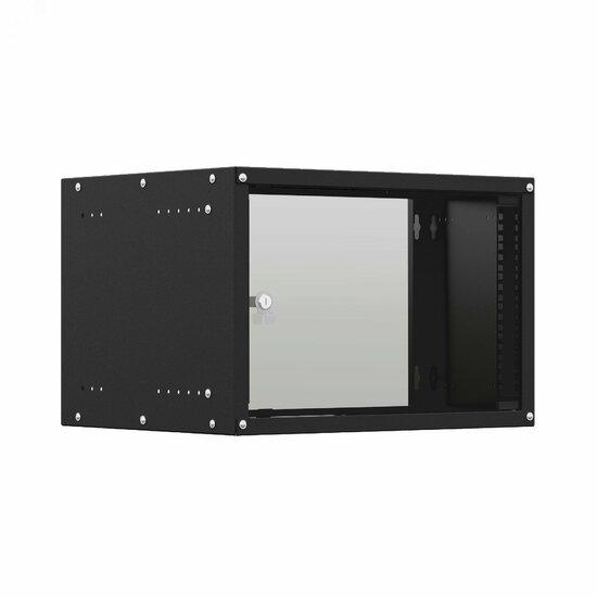 Фото №2 Шкаф настенный телекоммуникационный NTSS LIME 9U 550х450х500мм, 2 профиля 19, дверь стеклянная, боковые стенки несъемные, разобранный, черный RAL 9005 (NTSS-WL9U5545GS-BL)