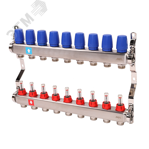 Фото №2 Коллекторная группа с расходомерами 1' х 9 выходов 3/4' НР евроконус (MS.509.06)