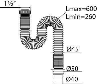 Фото №2 Сифон ЭЛИТ гофрированный без выпуска L600 мм 1'1/2 - D40/50 (30980621)
