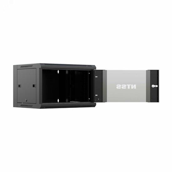 Фото №4 Шкаф настенный телекоммуникационный NTSS W 9U 600х450х500мм, 2 профиля 19, дверь стеклянная, боковые стенки съемные, задняя стенка, разобранный, черный RAL 9005 (NTSS-W9U6045GS-BL)