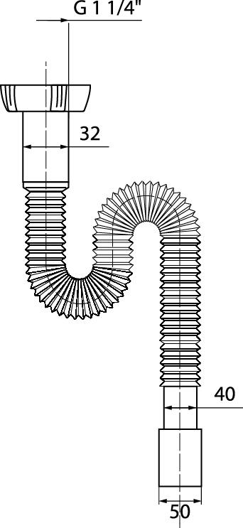 Фото №2 Сифон гофрированный для раковины без выпуска 1'1/4 х 40/50 мм L800 мм (30717999)
