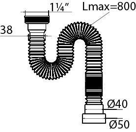 Фото №2 Сифон МИНИ ЭЛИТ гофрированный без выпуска стандарт L800 мм 1'1/4 - D40/50