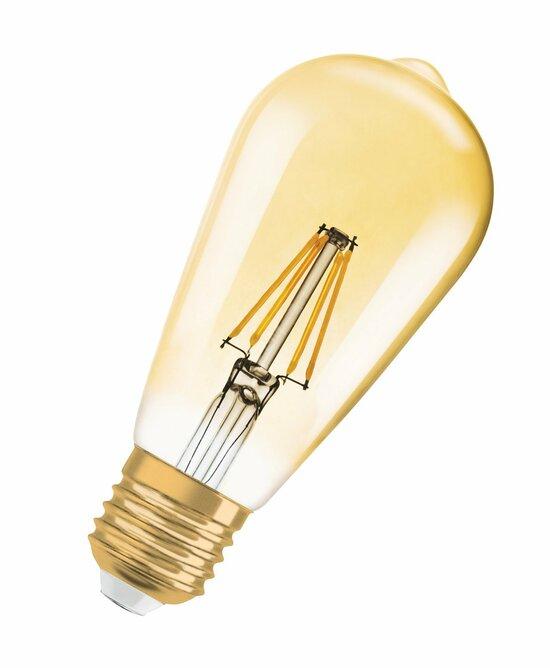 Фото №2 Лампа светодиодная LED 6,5W E27 Vintage 1906 дим,CL Edison,филамент(замена 55Вт)теплый,золотистая Osram (4052899972360)