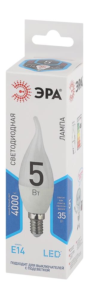 Фото №3 Лампа светодиодная LED BXS-5W-840-E14 (диод, свеча на ветру, 5Вт, нейтр, E14 (10/100/2800) ЭРА (Б0027968)