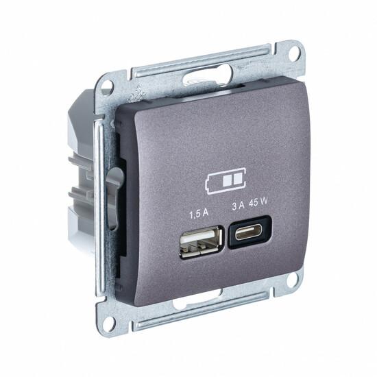 Фото №2 GLOSSA USB РОЗЕТКА A + тип-C 45W высокоскор.заряд. QC, PD, механизм, СИРЕН.ТУМАН (GSL001429)