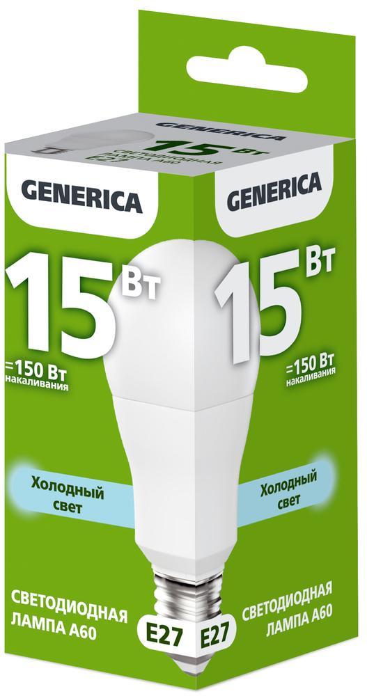 Фото №3 Лампа светодиодная A60 груша 15Вт 230В 6500К E27 GENERICA (LL-A60-15-230-65-E27-G)