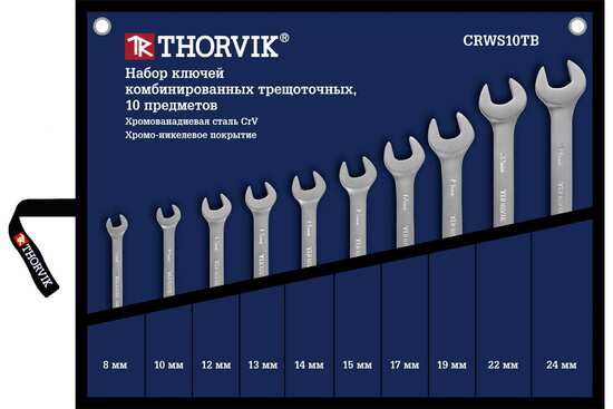 Фото №2 Набор ключей гаечных комбинированных трещоточных в сумке, 8-19 мм, 8 предметов (CRWS8TB)