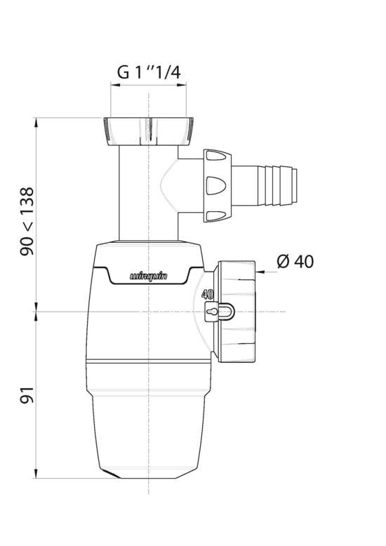 Фото №2 Сифон WIRQUIN NEO для раковины без выпуска 1'1/4 х 40 мм с отводом для стиральной или посудомоечной машины (30987070)