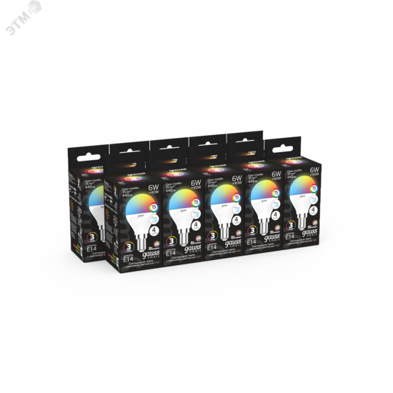 Фото №5 Лампа светодиодная LED 6 Вт RGB Вт+димирование E14 Шар Black Gauss (105101406)