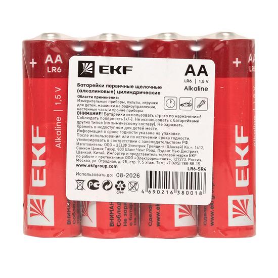 Фото №4 Алкалиновая батарейка типа АА(LR6) шринк 4шт. EKF (LR6-SR4)