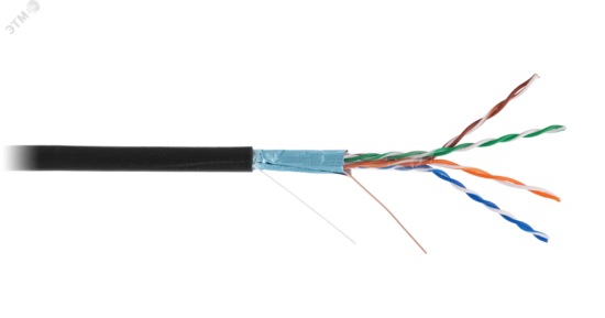 Фото №2 Кабель F/UTP 4 пары Кат.5e одножильный медный внешний PE черный 100м (EC-UF004-5E-PE-BK-1)