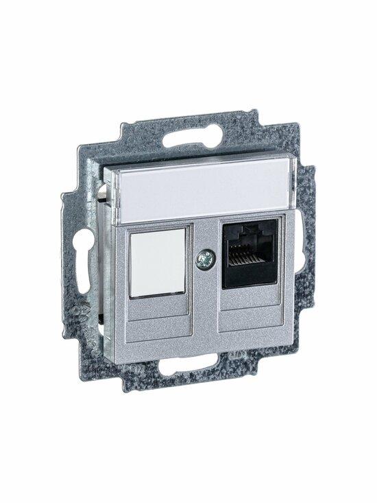 Фото №4 Розетка информационная ABB Levit RJ45 категория 5e и заглушка серебро (5014H-A51017 70W)