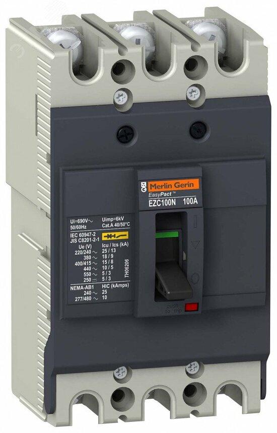 Фото №3 Выключатель автоматический трехполюсный EZC100 18 KA/380В 3T 32 A (EZC100N3032)