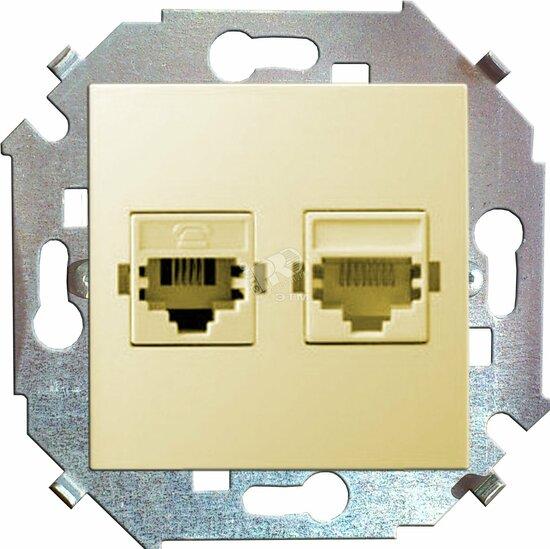 Фото №2 Simon15 Розетка телефонная + компьютерная RJ11+RJ45 категория 5е слоновая кость (1591590-031)