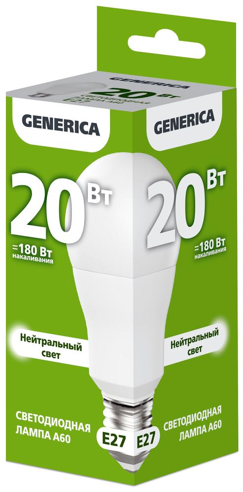 Фото №3 Лампа светодиодная A60 груша 20Вт 230В 4000К E27 GENERICA (LL-A60-20-230-40-E27-G)