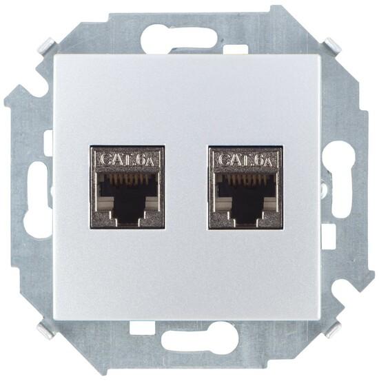 Фото №2 Розетка для передачи данных 2xRJ45 Cat.6A FTP (AMP) цвета алюминий S15 (1591564-033)