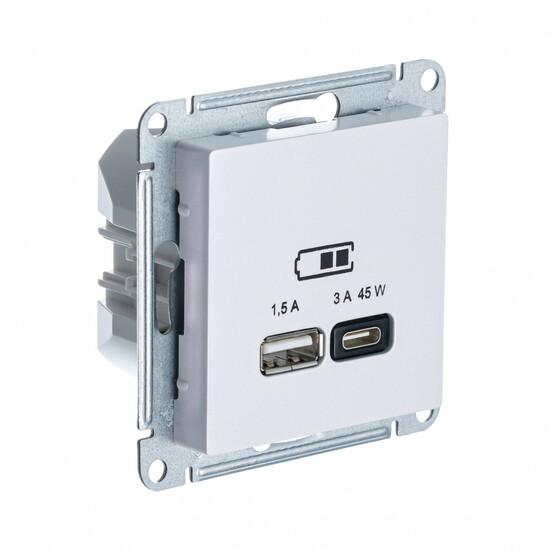 Фото №2 ATLASDESIGN USB РОЗЕТКА A + тип-C 45W высокоскор.заряд. QC,PD, механизм, ЖЕМЧУГ (ATN000429)