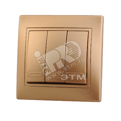 Фото №2 MIRA Выключатель трехклавишный золотой металлик (701-1313-109)