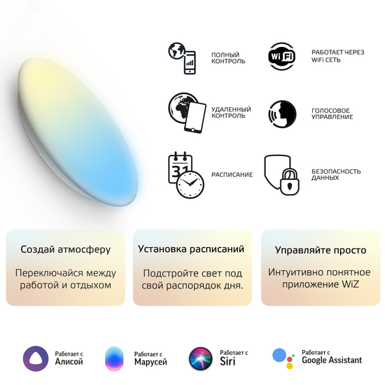 Фото №2 Светильник светодиодный умный ДБП 25 Вт 2000 Лм 2700-6500К 400*70 мм IP20 настенно-потолочный круг изм.цвет.тем.+дим управление по Wi-Fi Smart Home Gauss (2050112)