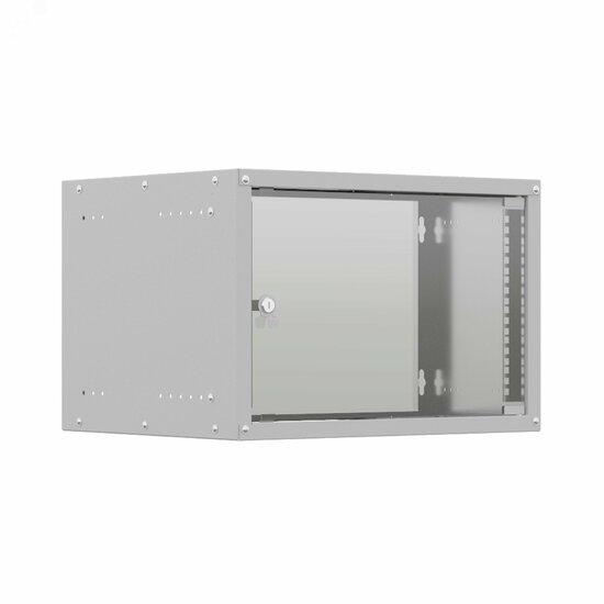 Фото №2 Шкаф настенный телекоммуникационный NTSS LIME 6U 550х600х370мм, 2 профиля 19, дверь стеклянная, боковые стенки несъемные, разобранный, серый RAL 7035 (NTSS-WL6U5560GS)