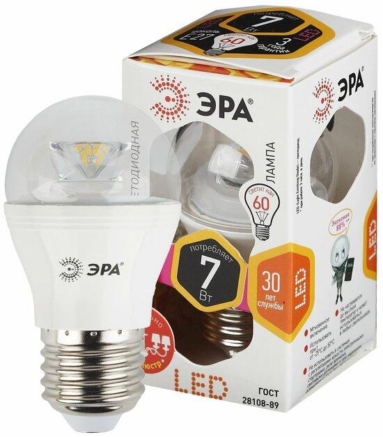 Фото №2 Лампа светодиодная LED P45-7W-827-E27-Clear  (диод,шар,7Вт,тепл,E27) (6/60/2400) ЭРА (Б0017243)