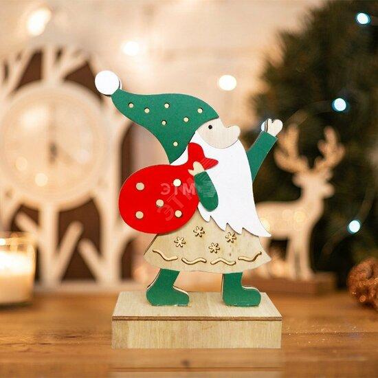 Фото №2 Деревянная домашняя фигурка с подсветкой Дед Мороз 18 см NEON-NIGHT (504-016)