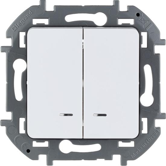 Фото №2 Выключатель двухклавишный с подсветкой/индикацией INSPIRIA 10 AX 250 В~ белый (673630)
