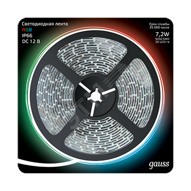 Фото №2 Лента светодиодная LED 5050-SMD 7.2W 12V DC RGB IP66 5м (311000407)