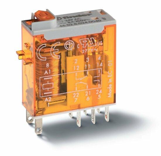 Фото №2 Реле промышленное миниатюрное втычное контакты AgNi+Au - 2CO 2CO 8A блокируемая кнопка Тест + индикатор (46.52.8.024.5040)