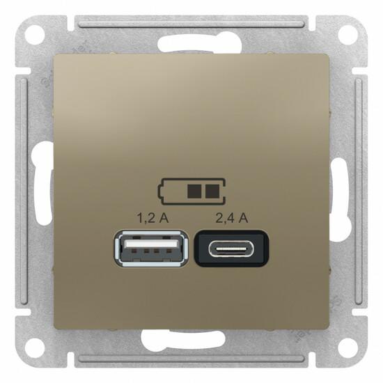 Фото №2 РОЗЕТКА USB ATLASDESIGN A+С, 5В/2,4А, 2х5В/1,2А, механизм, ШАМПАНЬ (ATN000539)