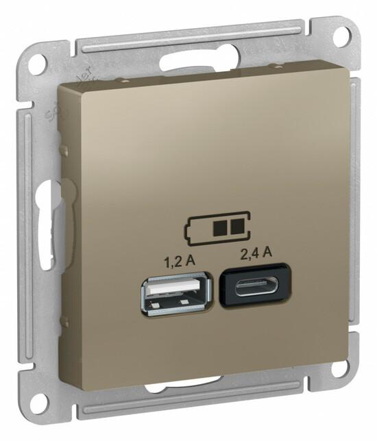 Фото №3 РОЗЕТКА USB ATLASDESIGN A+С, 5В/2,4А, 2х5В/1,2А, механизм, ШАМПАНЬ (ATN000539)