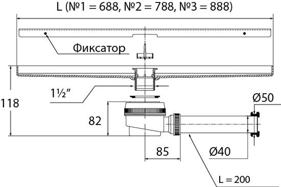 Фото №2 Трап лоток для душевых L 880 мм (профиль - овал + круглый сифон для душевого поддона) (30986881)