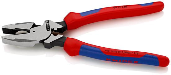 Фото №4 Linemans Pliers плоскогубцы электромонтёра с приспособлением для протяжки кабеля и обжима кабельных наконечников рез: проволока средней твёрдости  46 мм твёрдая проволока  3 мм L-240 мм чёрные 2-компонентные рукоятки блистер KN-0912240SB (KN-0912240SB)