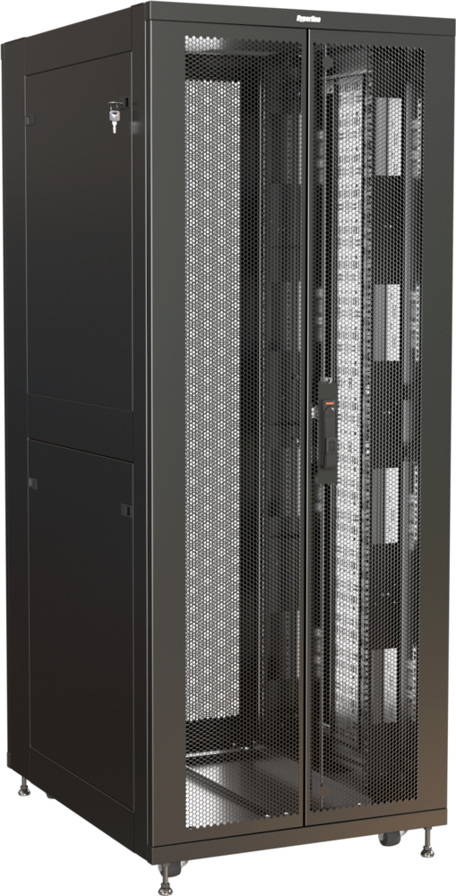 Фото №2 Шкаф напольный 19-дюймовый TSR-4761-DDAA-P12-R101-RAL9005, 47U, 2282х600х1000 мм (ВхШхГ), передняя и задняя двойные распашн. перфорир. двери, боковые панели съемные, панель крыши с заглушками щеточных вводов, цвет черный (RAL 9005) (собранный) (483831)
