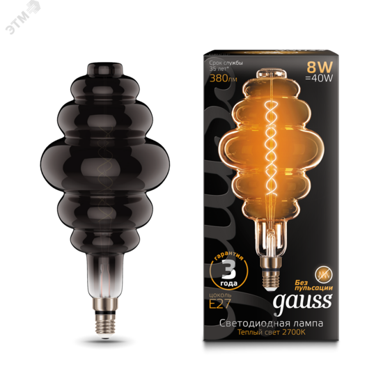 Фото №3 Лампа светодиодная LED 8 Вт 380 Лм 2700К теплая Е27 Honeycomb gray flexible Filament Gauss (159802008)