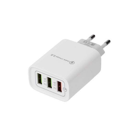 Фото №2 Сетевое зарядное устройство для iPhone iPad REXANT3хUSB 5V 3А + 1А + 1А белое (etm16-0277)