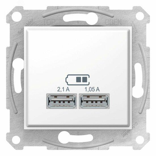 Фото №3 Sedna USB Розетка механизм 2x1,05А белый (SDN2710221)