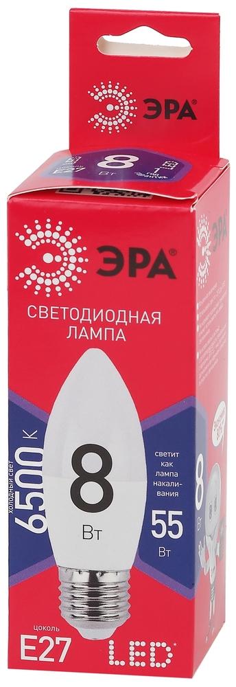 Фото №3 Лампа светодиодная LED B35-8W-865-E27 R  (диод, свеча, 8Вт, хол, E27) (10/100/3500) ЭРА (Б0045342)