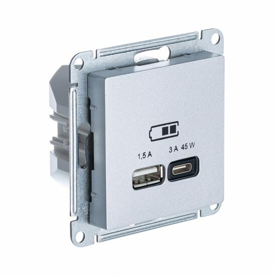 Фото №2 ATLASDESIGN USB РОЗЕТКА A + тип-C 45W высокоскор.заряд. QC,PD, механизм,АЛЮМИНИЙ (ATN000329)