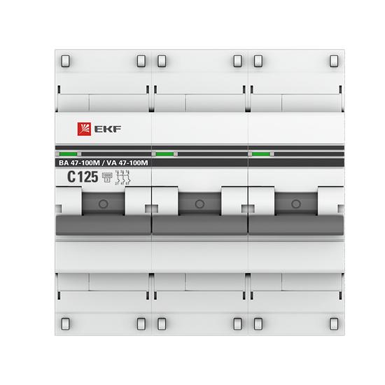 Фото №3 Автоматический выключатель 3P 125А (C) 10kA ВА 47-100M с электромагнитным расцепителем EKF PROxima (mcb47100m-3-125C-pro)