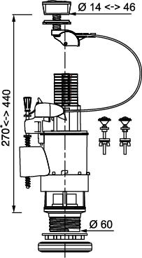 Фото №2 Механизм сливной MW2 с двумя режимами слива с гофрированным переливом (10717560)