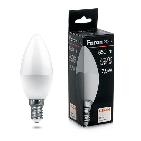 Фото №2 Лампа светодиодная LED 7.5вт Е14 белый матовая свеча Feron.PRO (LB-1307)
