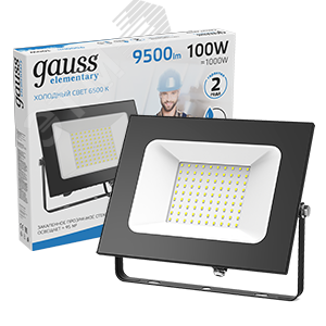 Фото №3 Прожектор светодиодный ДО-100 Вт 9500 Лм 6500К IP65 175-265 В черный LED Elementary Gauss (613100100)