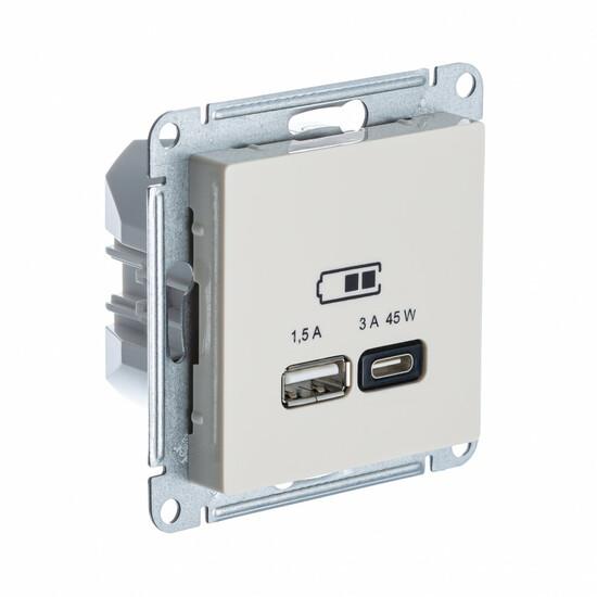 Фото №2 ATLASDESIGN USB РОЗЕТКА A + тип-C 45W высокоскор.заряд. QC,PD, механизм, БЕЖЕВЫЙ (ATN000229)