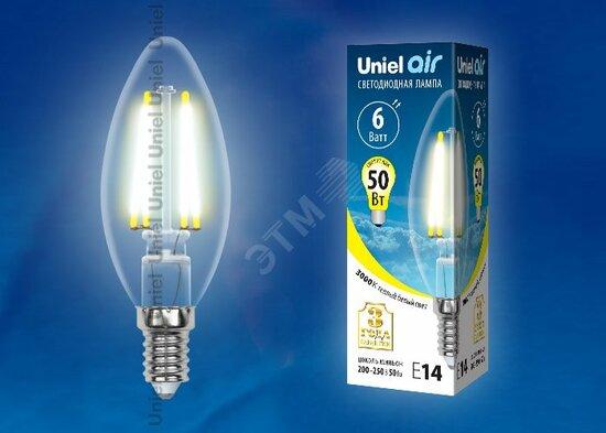 Фото №3 LED-C35-6W/WW/E14/CL GLA01TR Лампа светодиодная. Форма ''свеча'', прозрачная. Серия Air. Теплый белый свет (3000K). Картон. ТМ Uniel (LEDC356WWWE14CLGLA01TR)