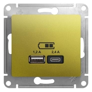 Фото №2 GLOSSA USB РОЗЕТКА A+С, 5В/2,4А, 2х5В/1,2 А, механизм, ФИСТАШКОВЫЙ (GSL001039)